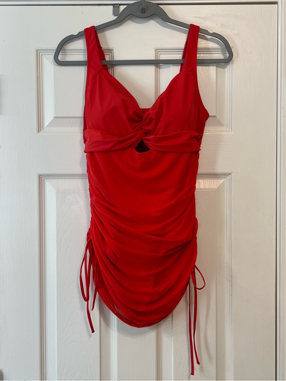 Shapellx Size Large Red Tummy Control Ruched One Piece Swimsuit Adjustable Tie